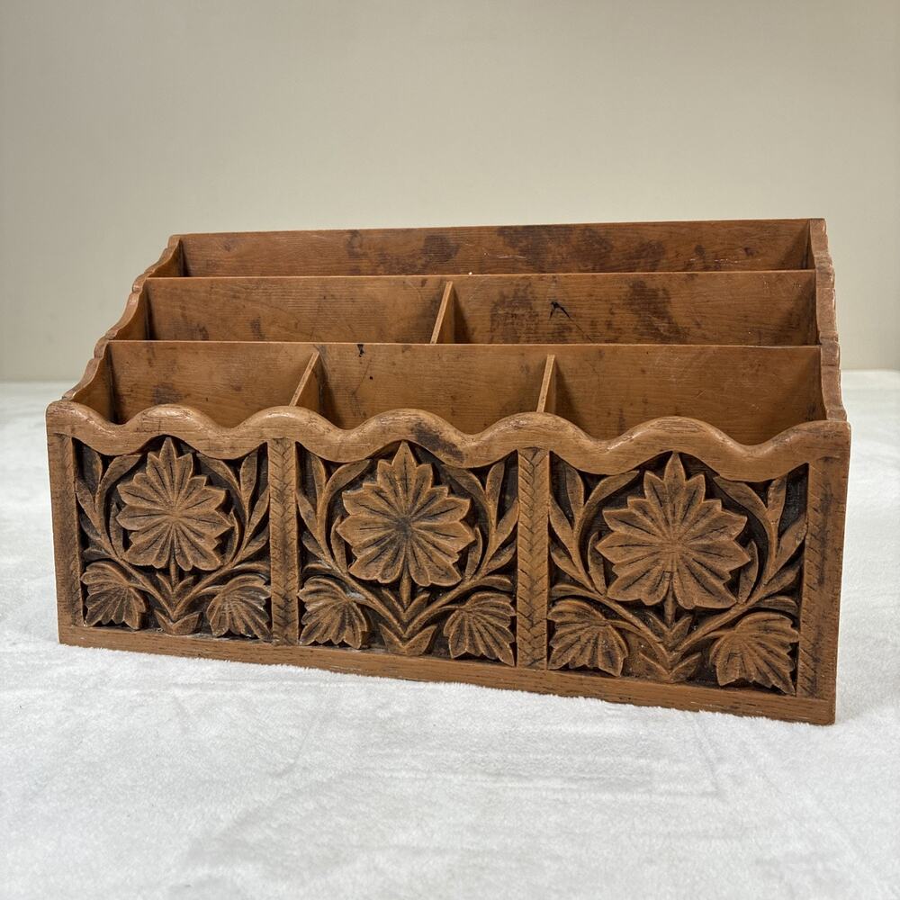 Vintage Lerner Faux Wood Look Plastic Desk Organizer 70s Retro Mail Holder Chrty